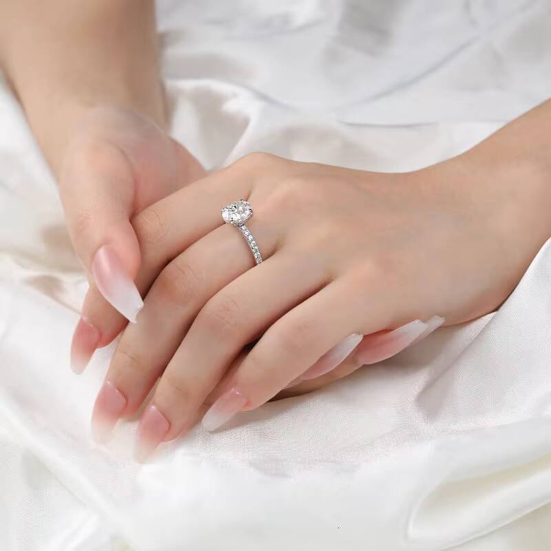 2 Ct Oval Cut Hidden Halo Moissanite Ring D Color 7x9mm in S925 Silver Solitaire Womens Engagement Ring
