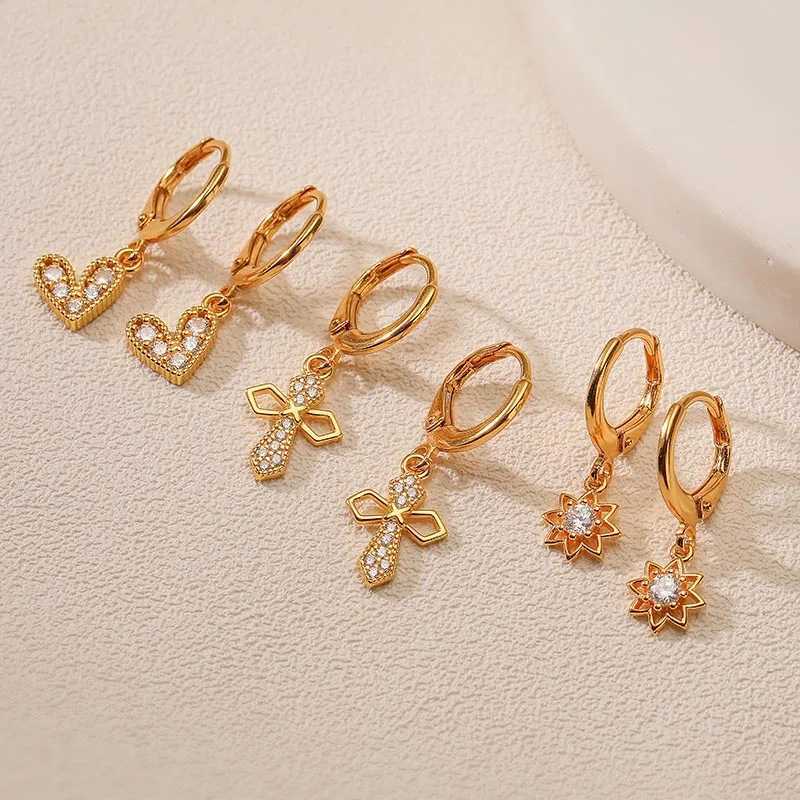 S925 sterling silver cross heart flower pendant hoop earrings women retro vintage elegant earrings fine jewelry findings SE36 H260403