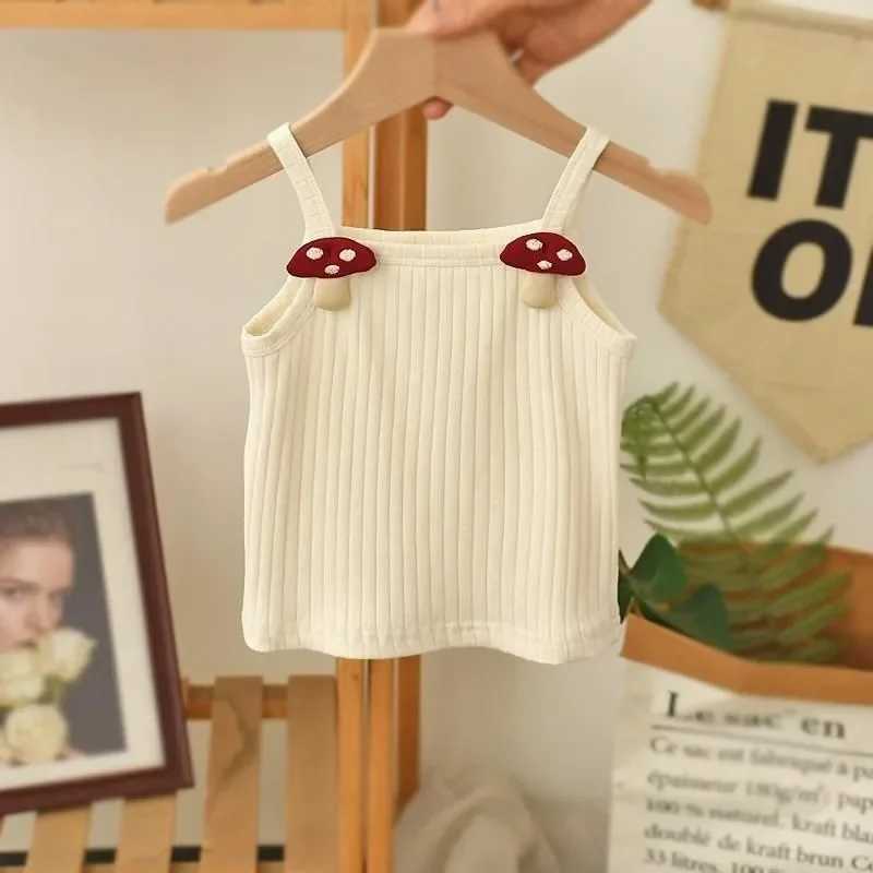 1-8Y Childrens Knitted Sling Top Sleeveless Short T-Shirts 2025 Summer Thin Base Suspenders Girls Baby Rabbit Mushroom Tops H260403