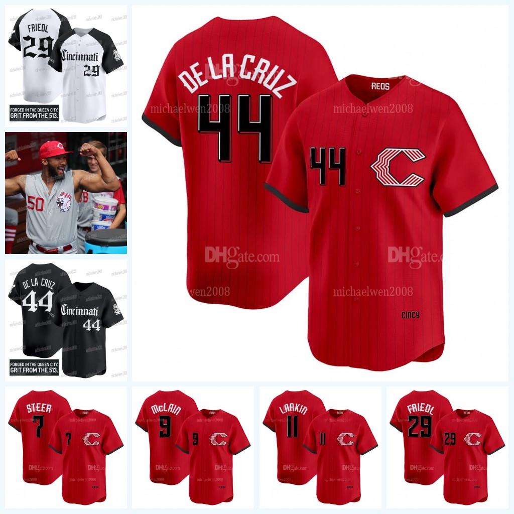 Cincinnatis Reds 2026 City Connect Baseball Jersey 44 Elly De La Cruz Matt McLain Spencer Steer TJ Friedl Eugenio Suarez Tyler Stephenson Brady Hunter Greene Larkin