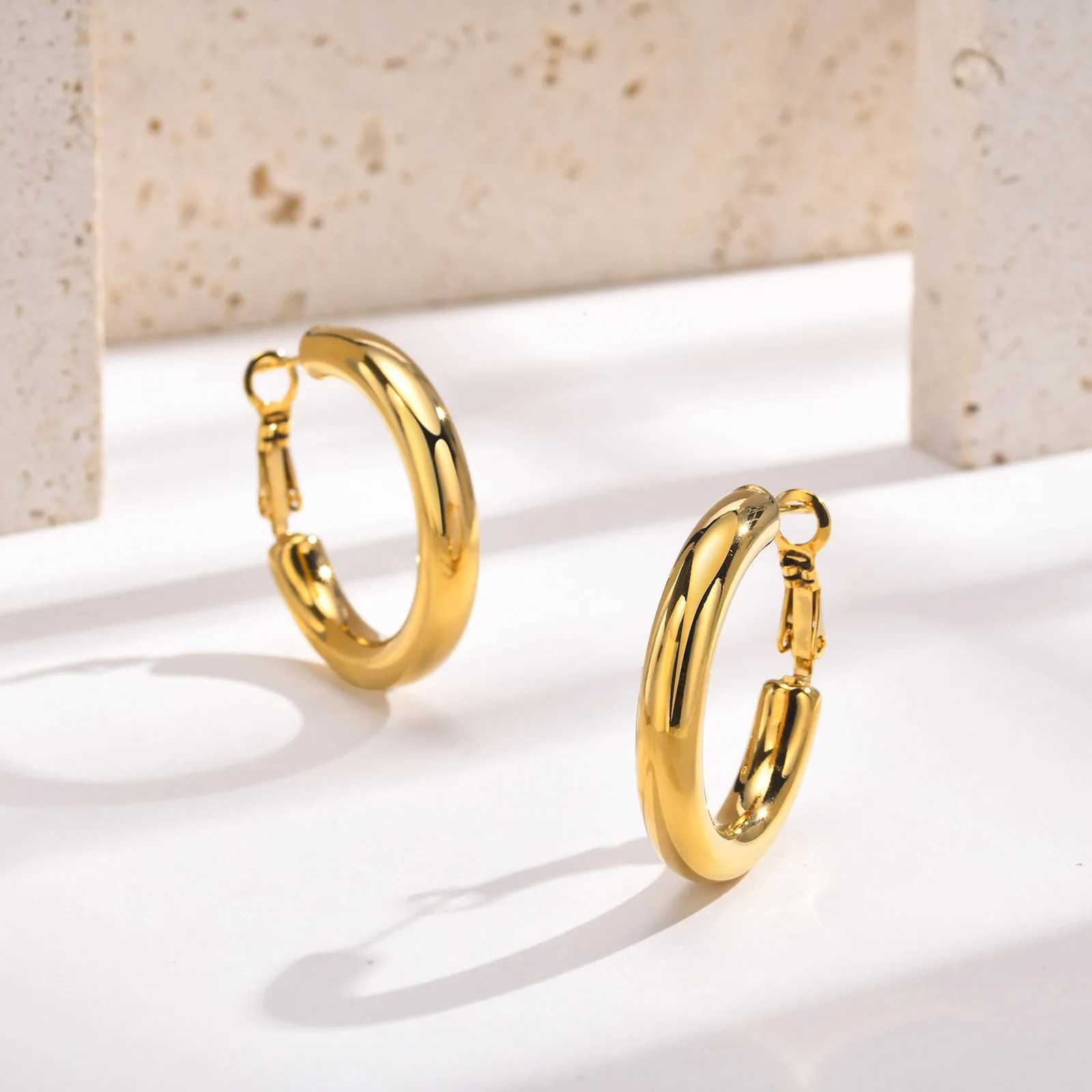 30/40/50mm Circle Hoop Earrings for Women Classic Stainless Steel 18k Gold Plated Minimalist Jewelry Hypoallergenic H260403