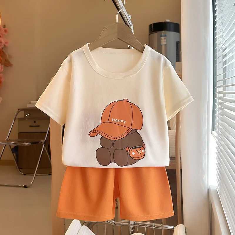 Child Short Sleeve Suits Boys And Girls Casual Tshirt Shorts 2pcs Round Neck Tees Solid Color Shorts Toddler New Costume Sets H260403
