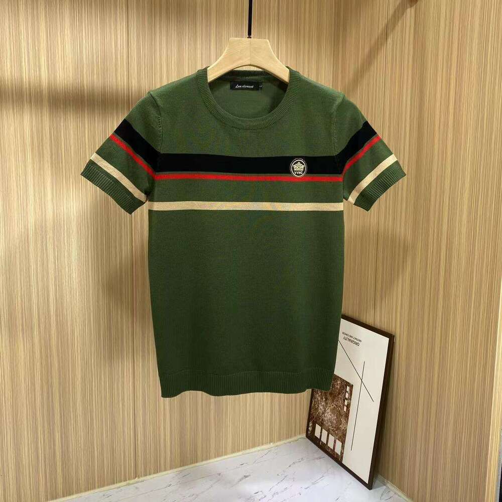 New Autumn And Winter Personalized Letter Jacquard Rhinestone Slim-Fit Stretchy Versatile Sweater Embroidered Knitted Short-Sleeve T-Shirt For Men