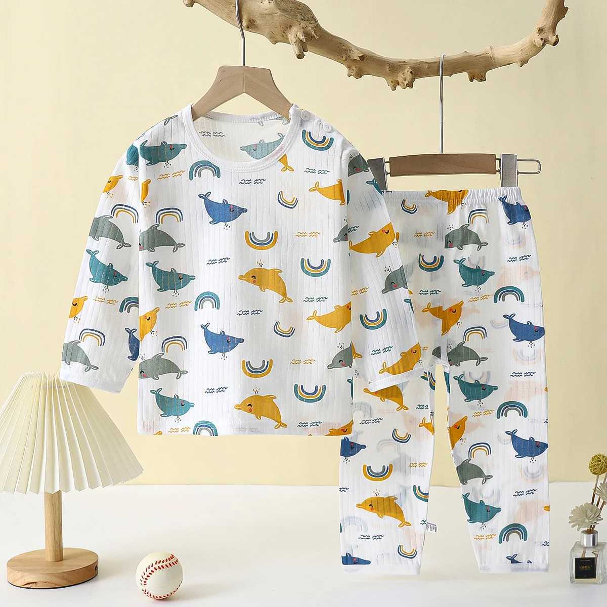 Soft Breathable Cotton Baby Children Pajamas Set Cute Cartoon Long Sleeve Home Sleepwear Set For 0-6 Years Old H260403