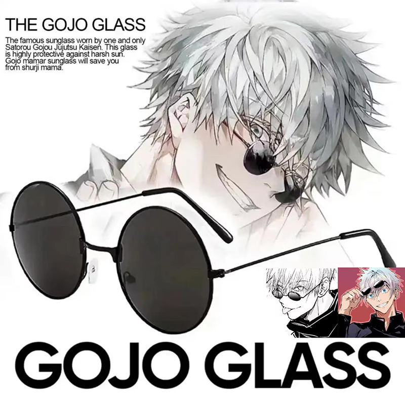 Gojo Satoru Glasses Anime Jujutsu Kaisen Cosplay Black Glasses Steampunk Round Frame Eyewear Party Sunglasses Men Women CB Fashion Accessories