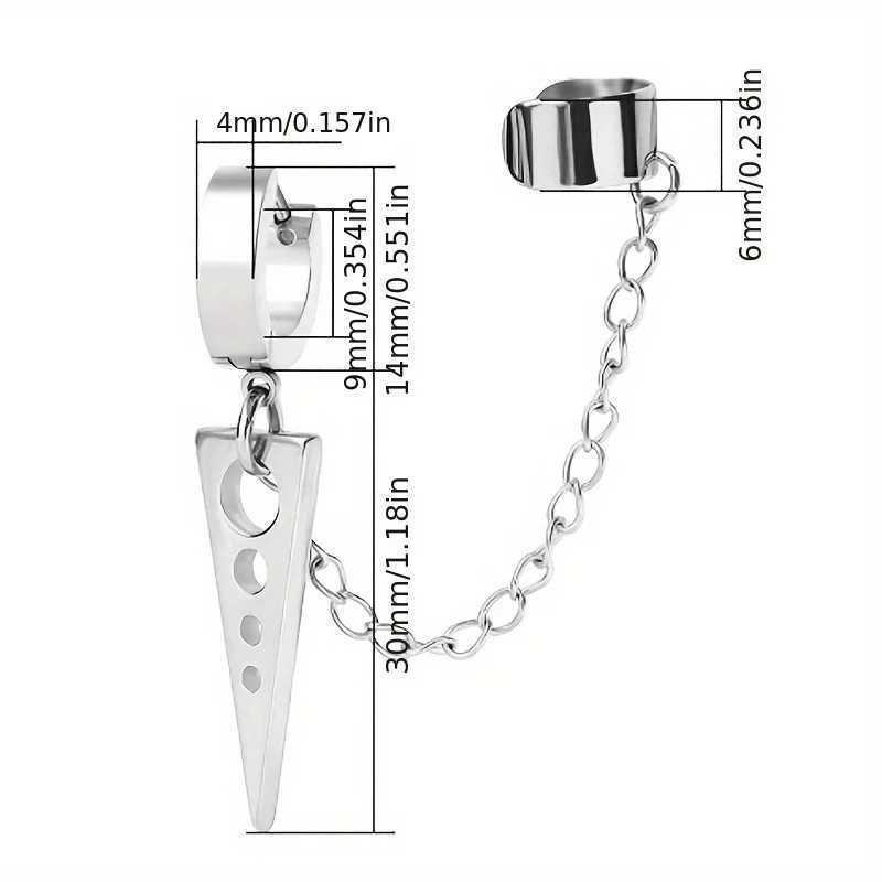 2pcs Unisex Stainless Steel Punk Men Clip on Earrings Geometry Triangle Chain Pendant Dangle Hoop Earrings Women Gothic Jewelry H260403