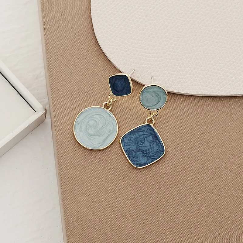 French Elegant Blue Asymmetrical Geometric Earrings Women Simple Fashion Jewelry For Party and Daily Wearing H260403