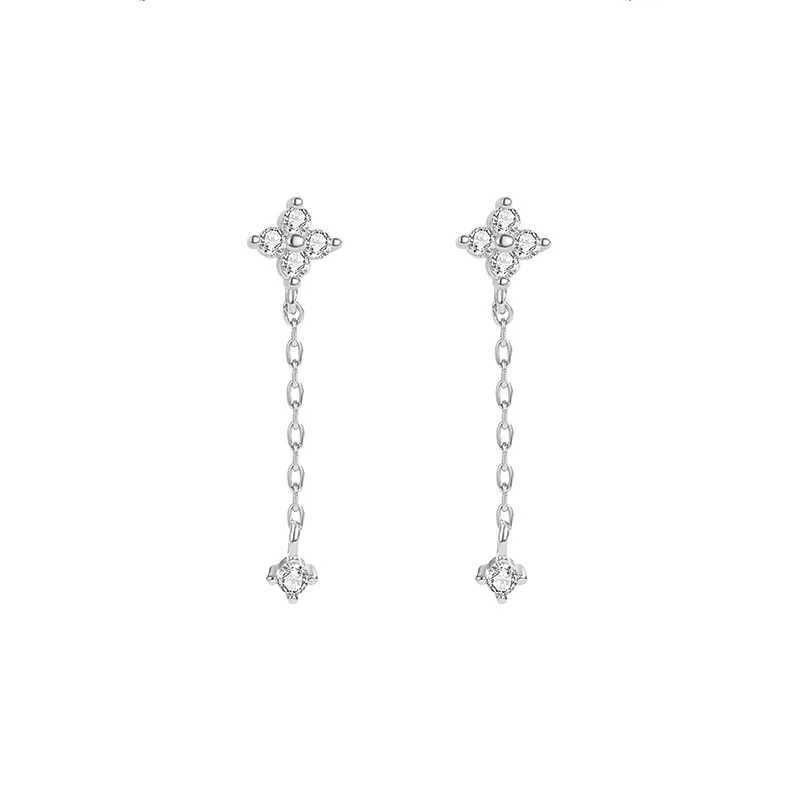 New Silver Color Inlaid Zircon Clover Tassel Earrings For Women Delicate Chain Pendant Earring Party Jewelry Accessories Gifts H260403