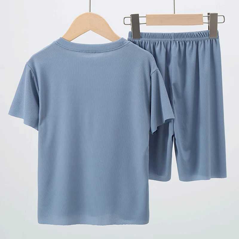 Childrens ice silk pajamas summer thin short sleeved shorts 2-piece set of big boys and girls home clothing set H260403