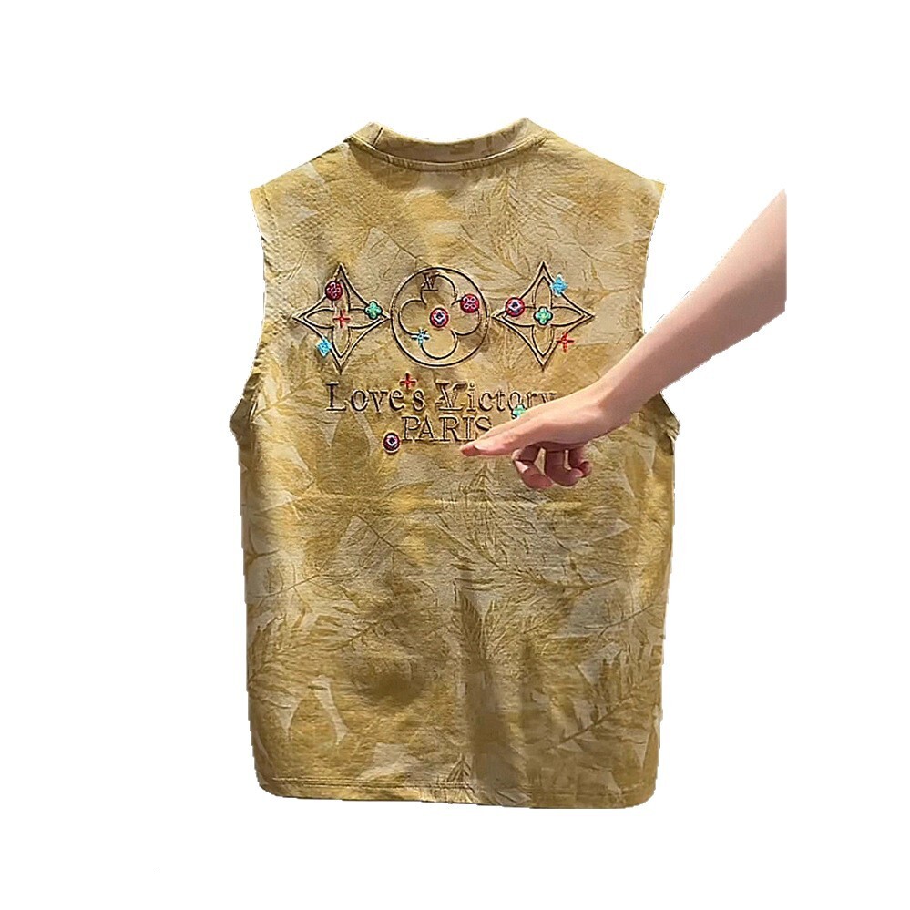 Luxury Brand Designer Sleeveless top with stylish heavy embroidery men summer trendy loose-fitting casual vest for handsome young men
