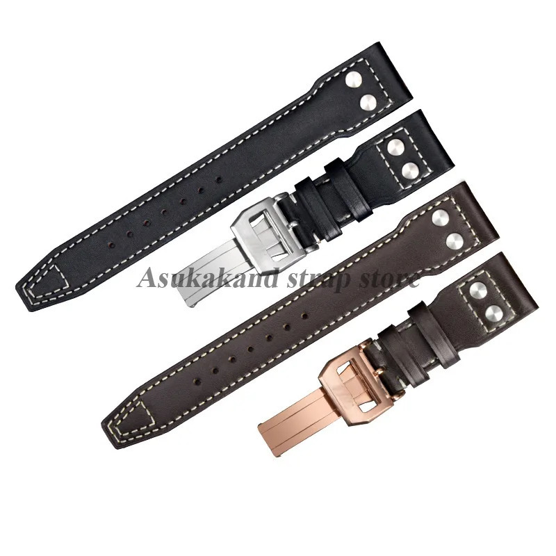 Leather Watch Strap 20mm 21mm 22mm for IWC Pilot Portuguese Spitfire Fighter Band Folding Buckle Cowhide Men Bracelet 260403 - view 7