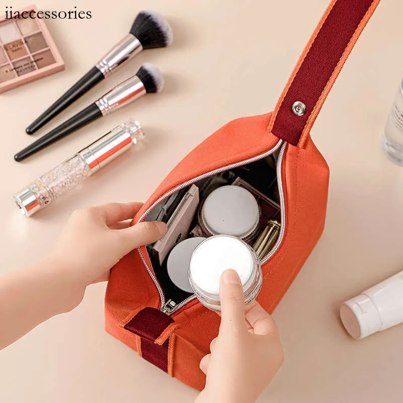 Simple Portable Toiletry Waterproof Dustproof Travel Storage Japanese Style Large Capacity Canvas Handheld Makeup Bag