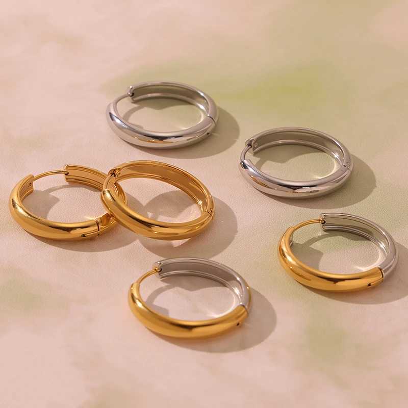 Nivora 18K Gold Plated Polished Smooth Women Hoop Earrings High Quality Stainless Steel Hypoallergenic Earring For Women Jewelry H260403