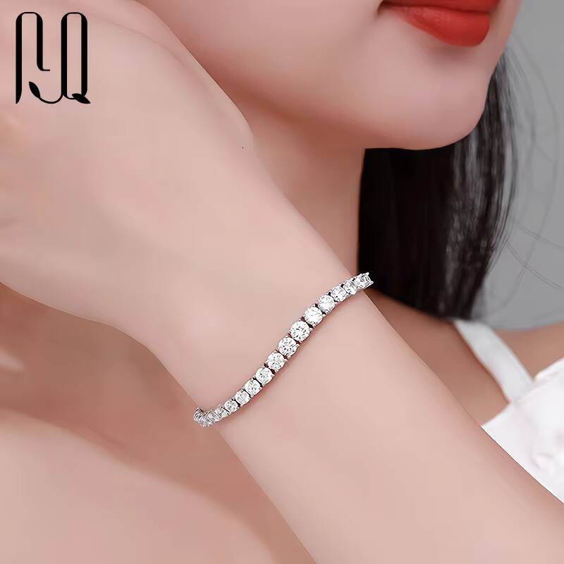 PYQ Wholesale 925 Sterling Silver Tennis Chain Jewelry VVS Moissanite Bracelet for Women 3mm to 5mm