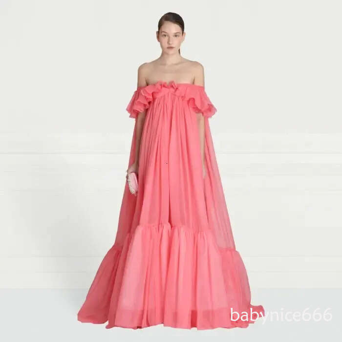 New Coral Red Evening Pageant Dress 2026 Off Shoulder Chiffon Outfit Women Prom Party Formal Gowns Maternity Wear Vestidos Feast Robe De Soiree