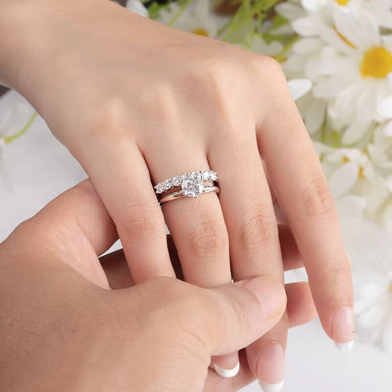 7-Stone 3mm D Color Moissanite Eternity Band 925 Sterling Silver Gold Plated Minimalist Wedding Ring for Women Dropshipping