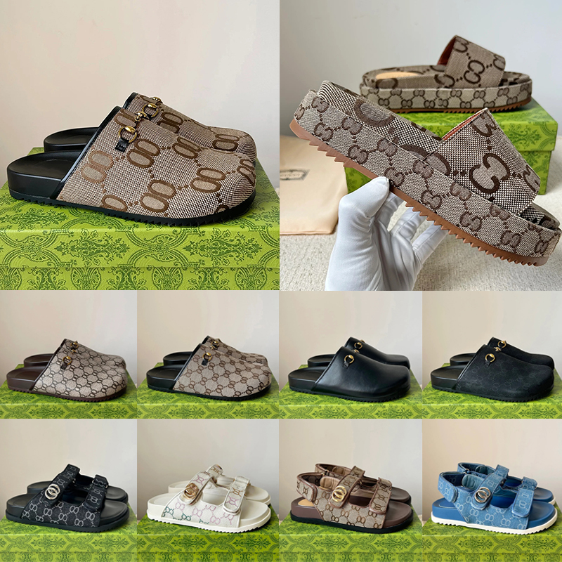 Designer Slippers Luxury G Sandals Sliders Women embroidered Canvas flat mules Platform Fashion Slides Platform Shoes Summer Slipper Free shipping 36-45