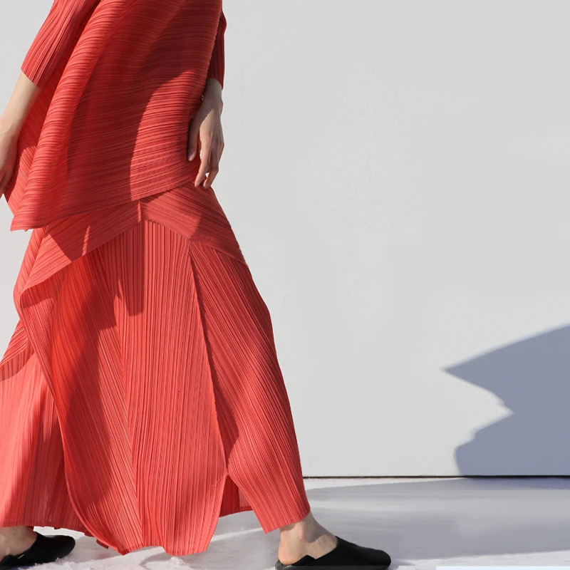 Miyake Pleated Women Two Piece Sets Summer Long Sleeve T-shirt Tops Ladies Loose Pants Original Causal Clothes 260327