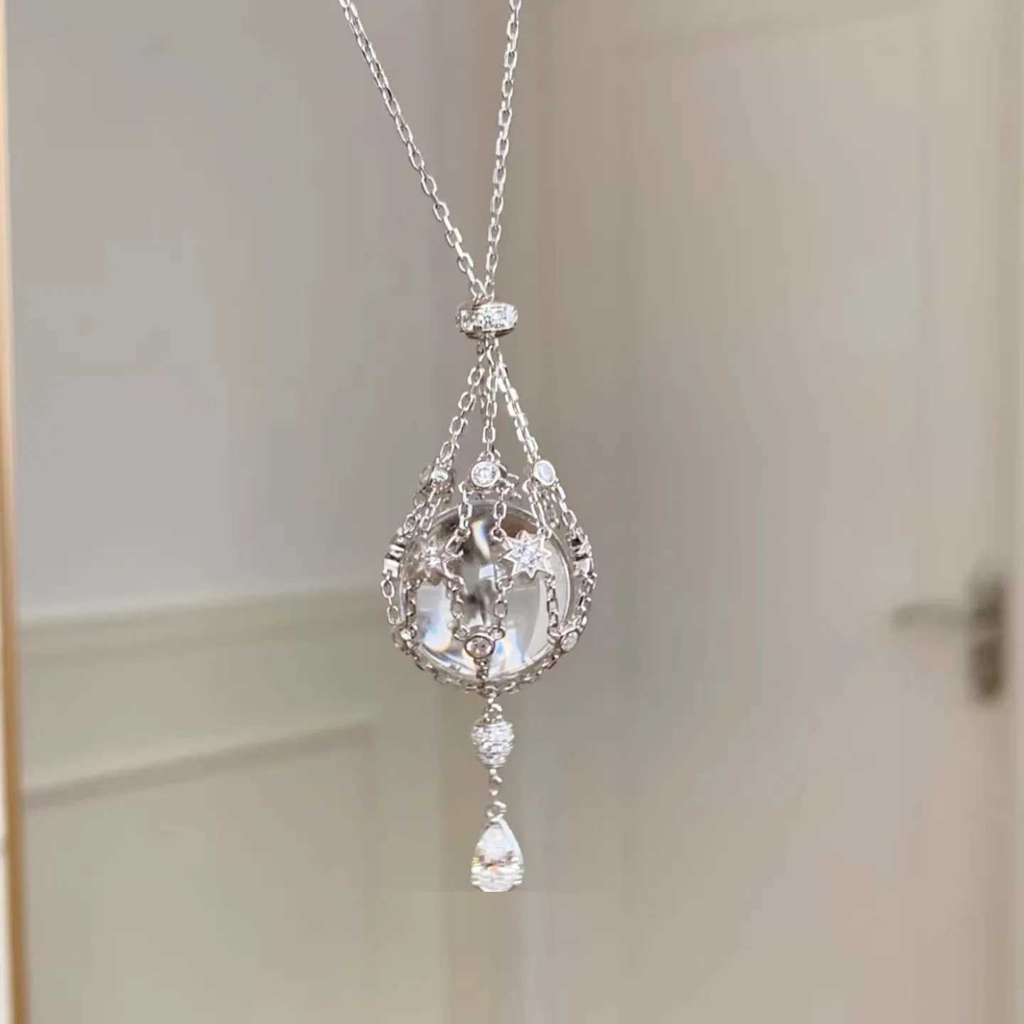 Popular White Crystal Starry Mesh Bag Pendant Retractable Necklace Accessory Niche Design High-end And Versatile For Women H260403