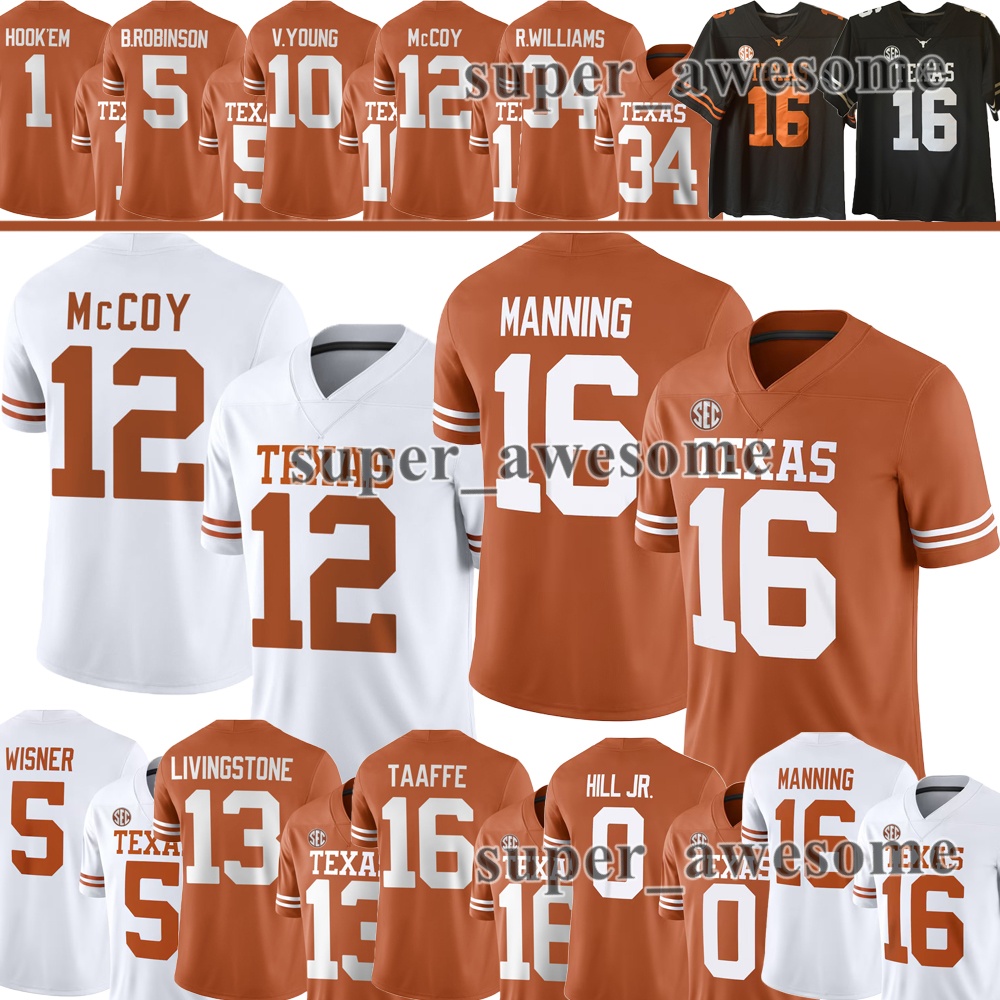 Texas Football Jersey Arch Manning Ryan Wingo Cam Coleman Dia Bell Colin Simmons Raleek Brown Hollywood Smothers Shipley Vince Young Ricky Williams McCoy HOOK 'EM