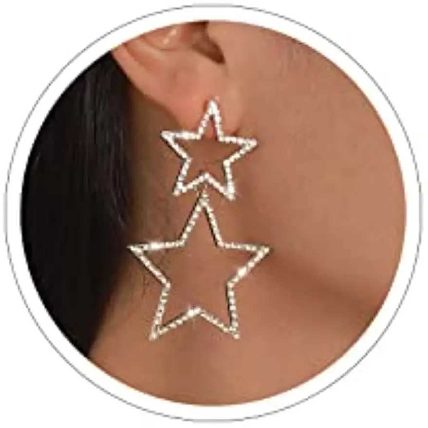 Star Earrings for Women Dangling Siver Color Rhinestone Big Star Earrings Dangle Gold Sparkle Star Drop Earrings Fashion Jewelry H260403