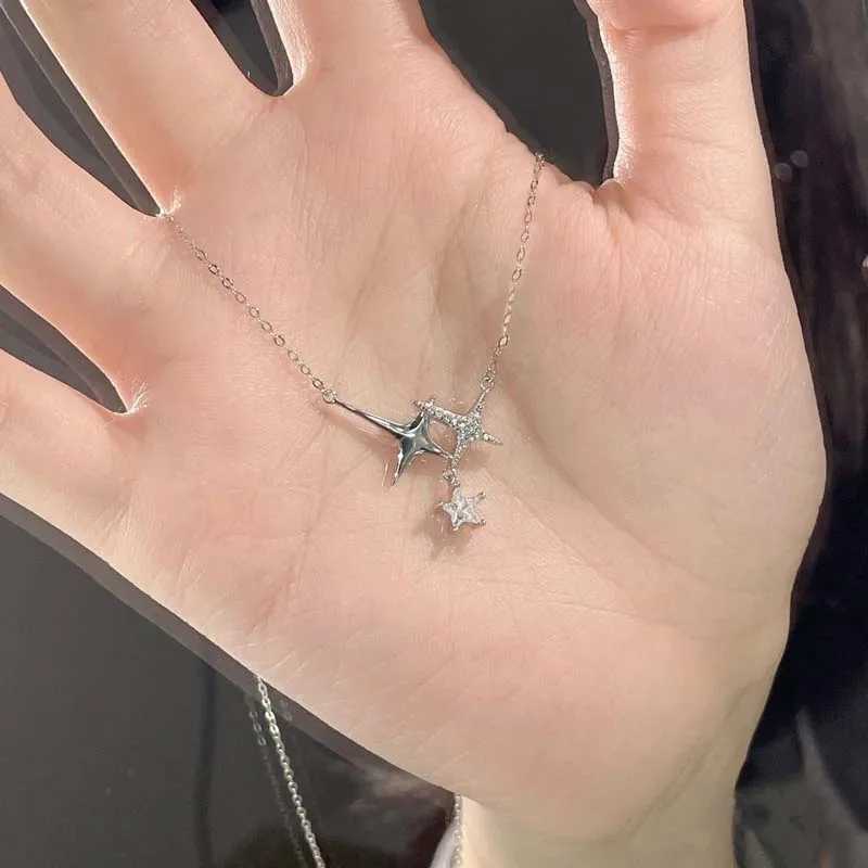 Fashion Sliver Color Four-Pointed Star Pendant Necklaces for Women Egirl Simple Crystal Star Clavicle Chain Necklace Jewelry Y2K H260403