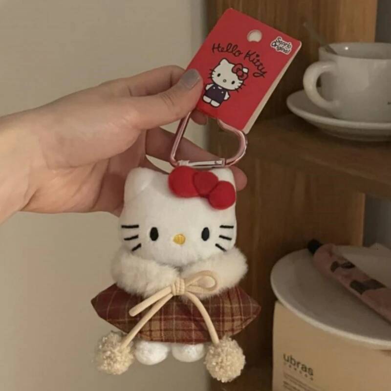 Winter Plush HelloKitty Keychain Scarf Dress Up Girl Birthday Angel Shaped Kitty Cat Pendant Car Decoration Xmas Gift
