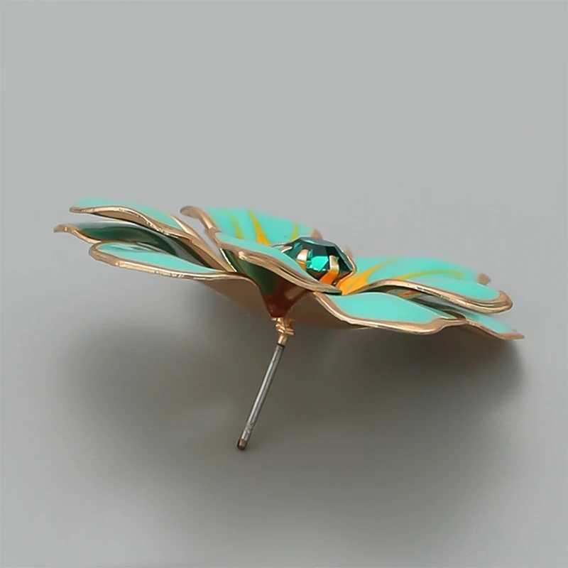 Metal Flower Enamel Post Earrings For Women Multi Color Two Layer Petal Fashion Jewelry Classic Elegant Party Accessories MQ144 H260403