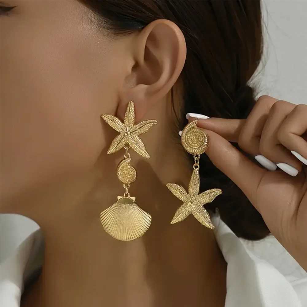 Retro Exaggerated Metal Shell Starfish Tassel Long Womens Earrings H260403
