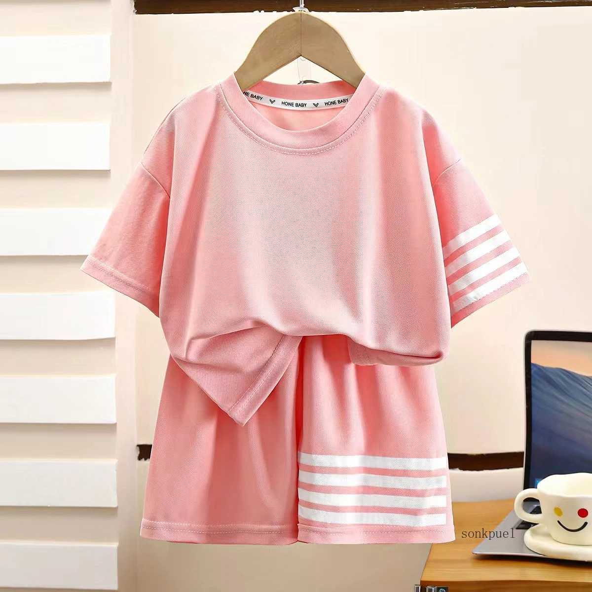 2pcs Baby Sports Suits Summer Clothes Boys Girls Casual Short Sleeve Shorts Two Piece/Set Children Solid Color Trendy Tracksuits H260403