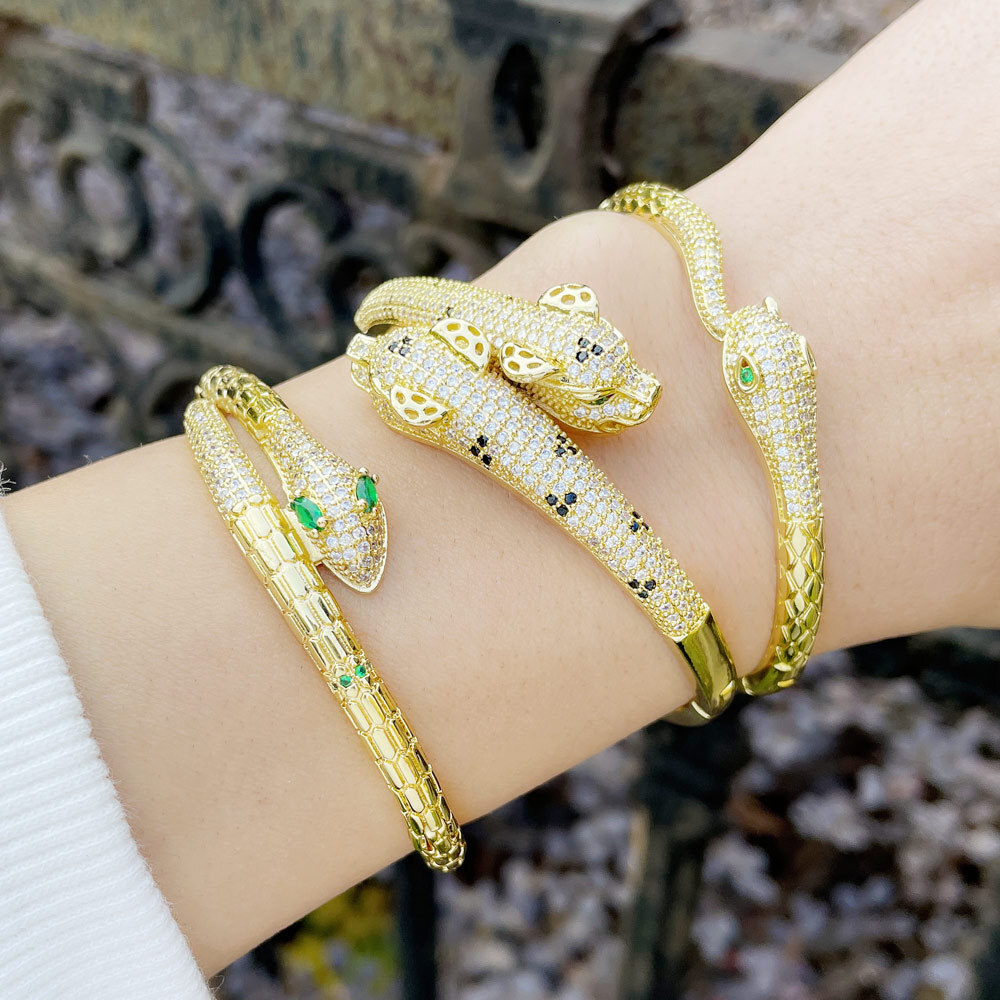 Luxury Brand Designer Jewelry Zircon Leopard Print Open Bracelet European And American Style Snake Shaped Bracelet Hip Hop Designer Bracelet