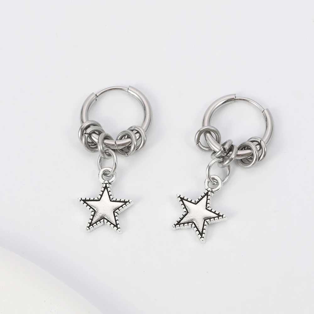 1 pair of stainless steel punk star ring earrings suitable for womens daily fashion accessories H260403