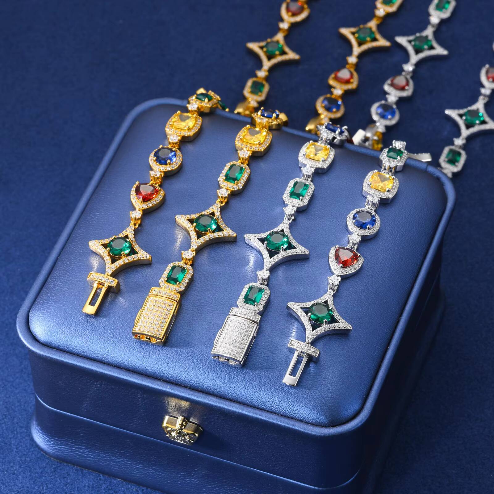 New Arrival Luxurious Fine Jewelry 925 Sterling Silver Colored Moissanite Link Chain Tennis Necklace for Party