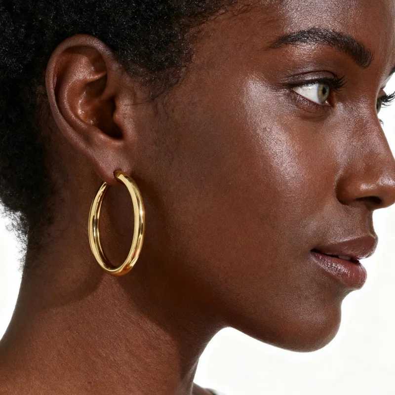 30/40/50mm Circle Hoop Earrings for Women Classic Stainless Steel 18k Gold Plated Minimalist Jewelry Hypoallergenic H260403