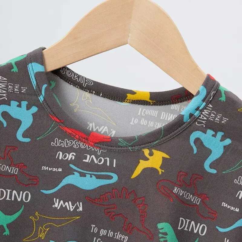 2 Pcs Summer Childrens Fun Printed Shorts Short Sleeve Suit Boy Colorful Dinosaur Top Girl Sweet And Lovely Elastic Waist Short H260403
