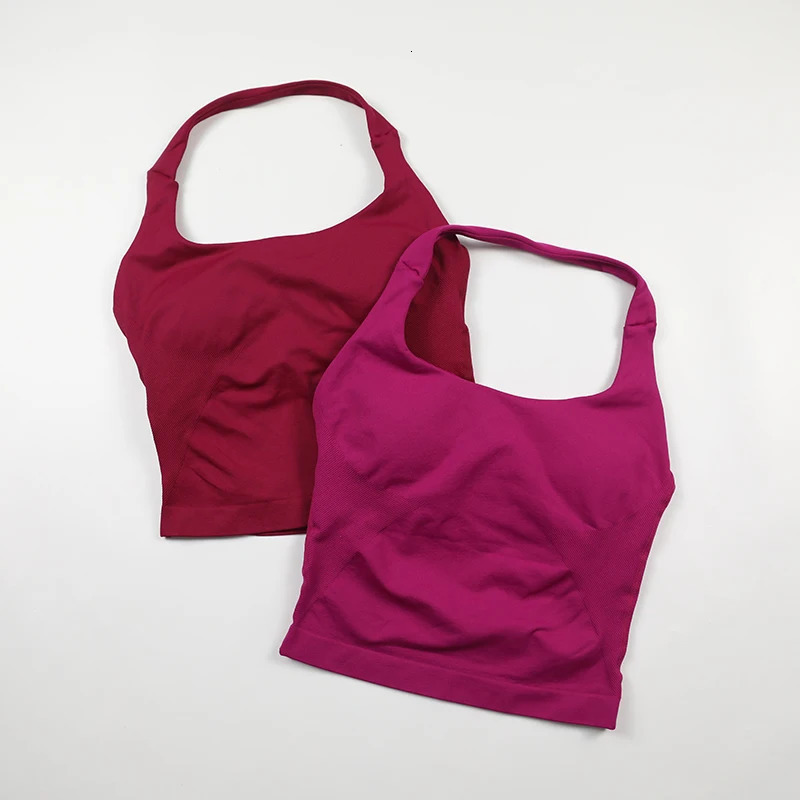 Seamless Halter Neck Yoga Tank Tops for Women Built-in Bra Padded Gym Top Sleeveless Shirt Fitted Backless Workout Clothes 260403