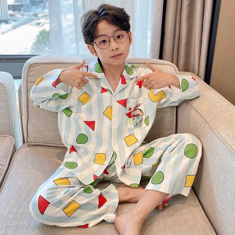 Spring Autumn 2Pcs Crayon Shin-Chan Children Pajamas Anime Kawaii Boys Fashion Cotton Tops Pants Cartoon Parent-Child Homewear H260403