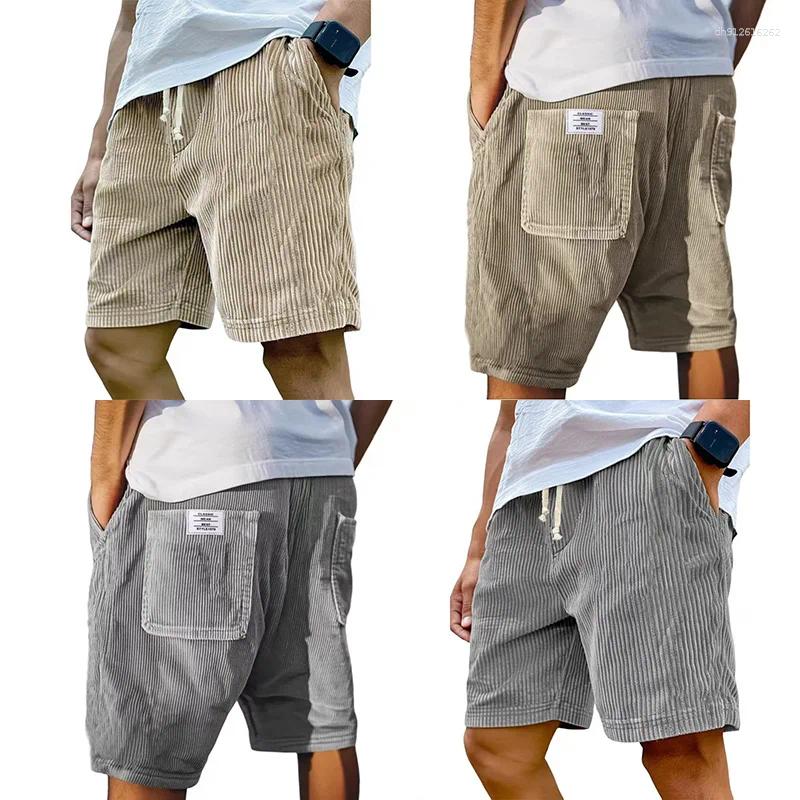 Men's Shorts Corduroy American Style Multi Pocket Loose Oversized Pants Embroidered Retro Straight Leg For Male