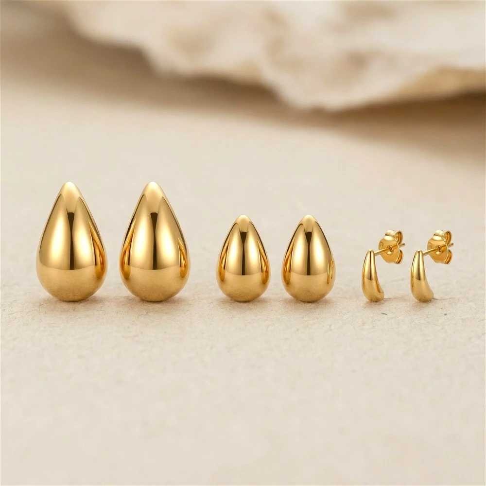 10-31mm Stainless Steel Vintage Chunky Water Drop Earrings For Women Gold Plated Thick Earring Statement Wedding Jewelry Gifts H260403