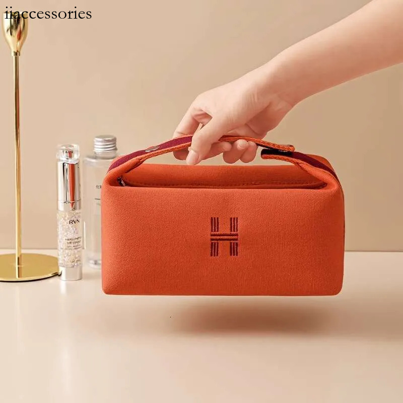 Simple Portable Toiletry Waterproof Dustproof Travel Storage Japanese Style Large Capacity Canvas Handheld Makeup Bag