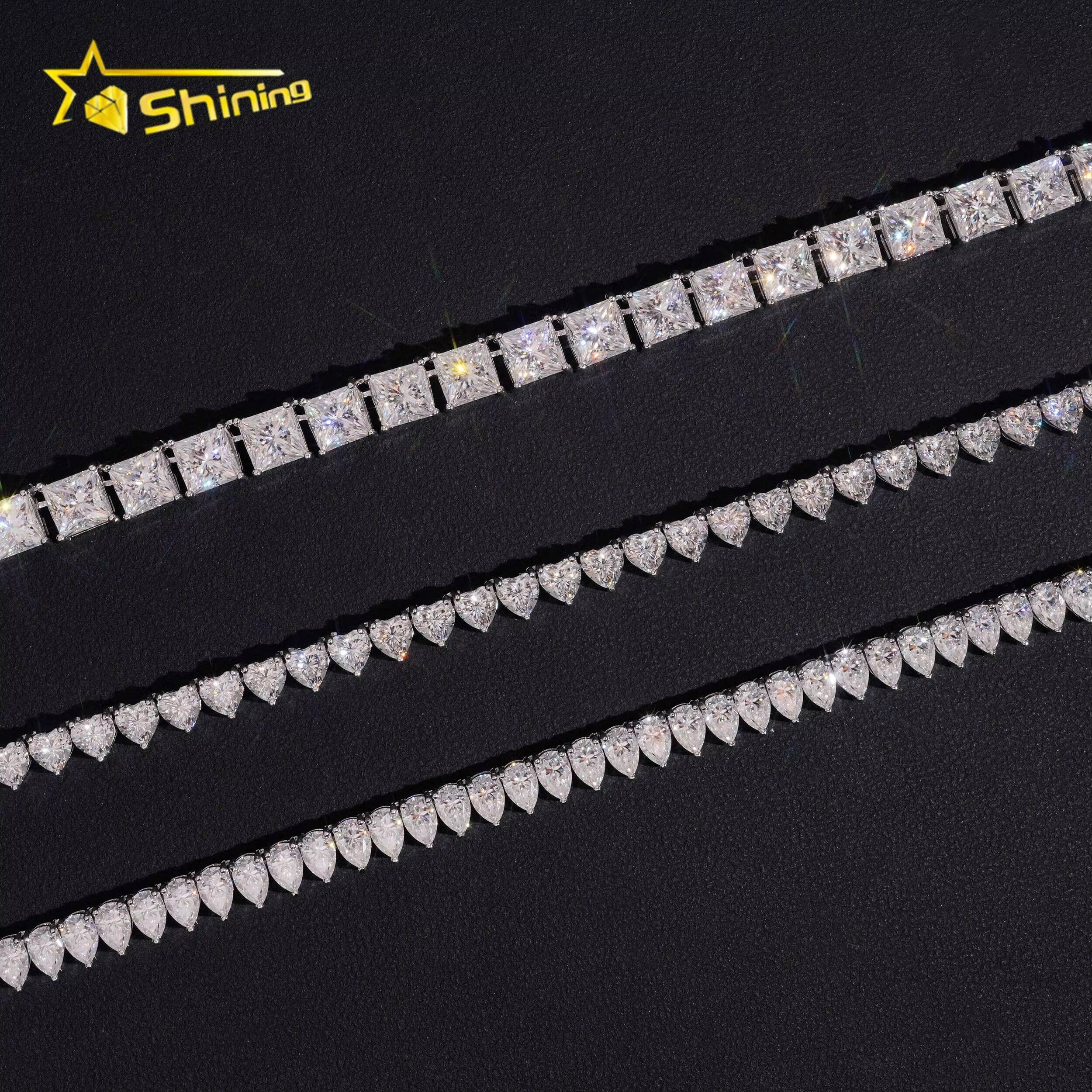 New Arrivals Classic 925 Silver Heart Princess Cut Pear D Color Fancy Shape Moissanite Tennis Chain