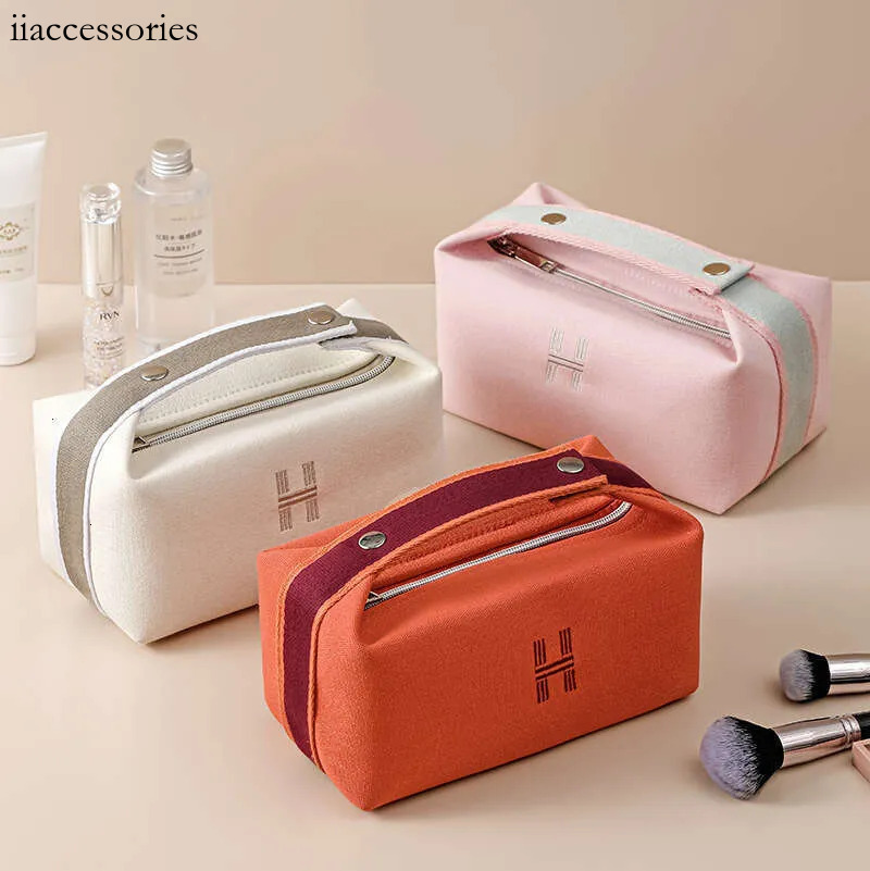 Simple Portable Toiletry Waterproof Dustproof Travel Storage Japanese Style Large Capacity Canvas Handheld Makeup Bag