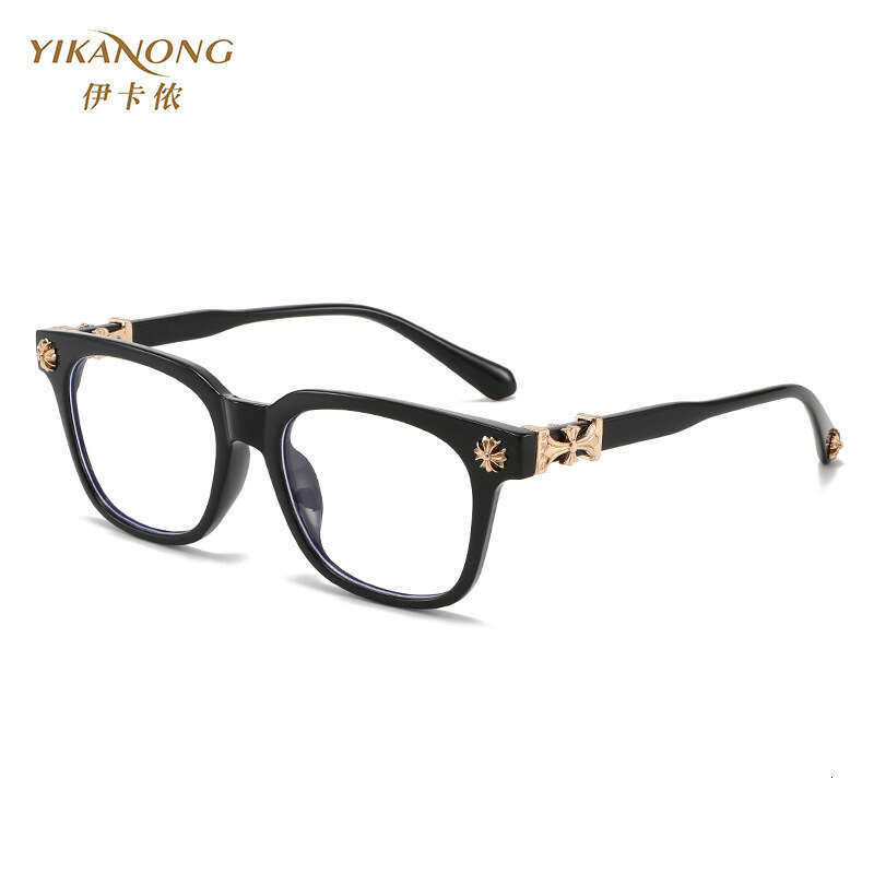 Vintage Square Frame Glasses for Men and Women - Black Acetate Optical Frames with Gold Cross Accent, Anti Blue Light, Unisex Fashion Eyewear