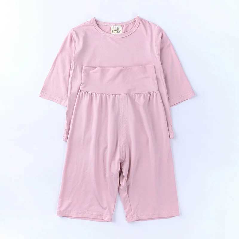 2Pcs/Set High Waist Modal Baby Children Pajamas Set Cute Solid Short Sleeve Home Sleepwear Set for 0-7 Years Old H260403