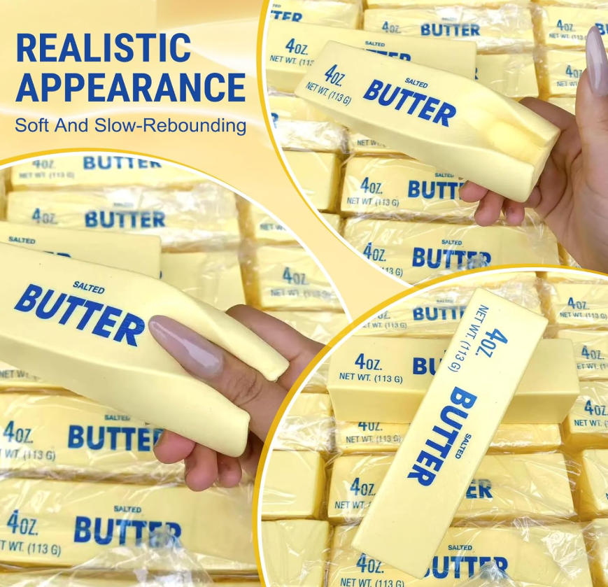 Wholesale slow-resilience soft and cute party gifts featuring a realistic butter stick shape soft and squeezable