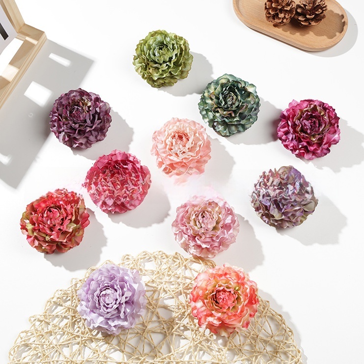 Home Decoration Objects Flower Head High End 8Cm Camellia Head Artificial Peony Flower Head For Floral Arrangement Wedding Decoration Props