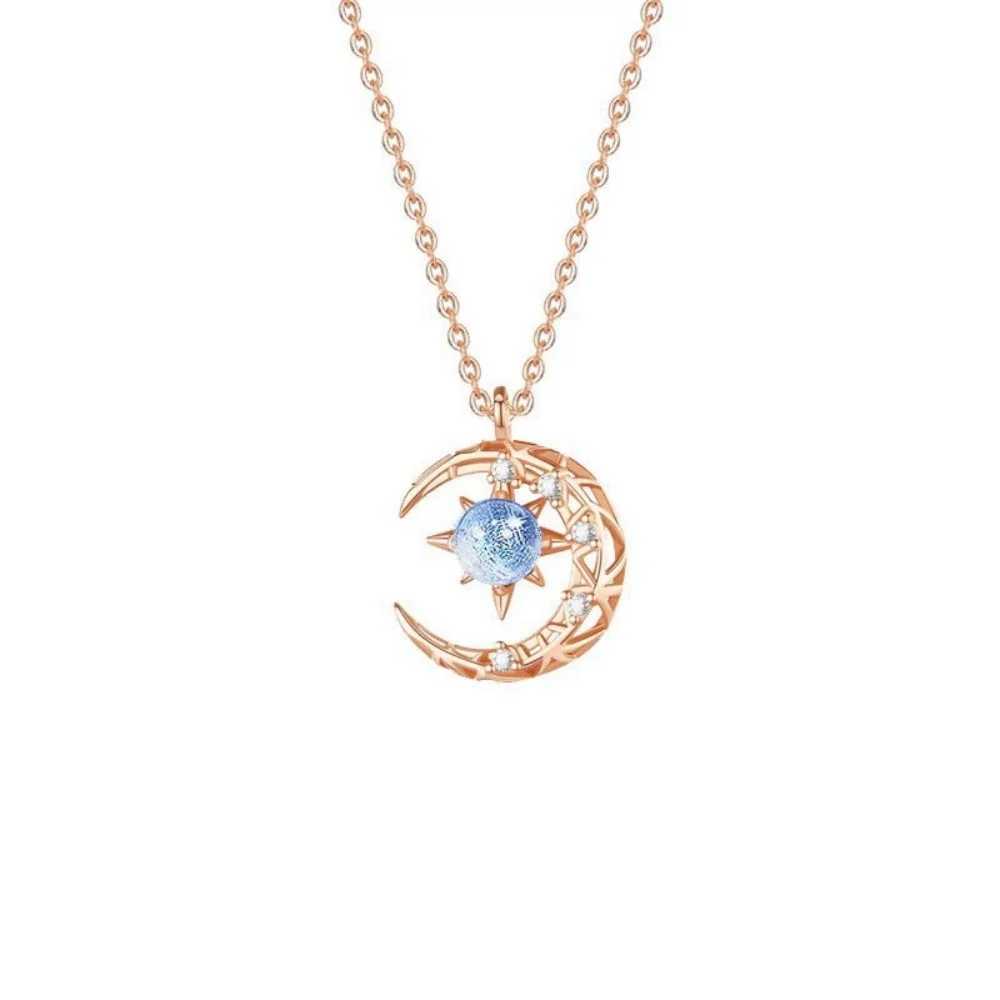 Simple Exquisite Fashionable and Creative Dream Star and Moon Moonstone Necklace Pendant Womens Elegant Pendant Jewelry H260403