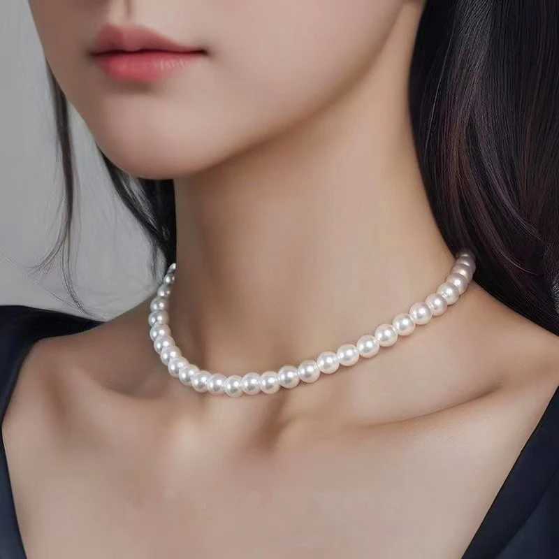 Fashion Elegant White Imitation Pearl Chokers Necklace For Women Men Wedding Banquet Necklaces Vintage Handmade Jewelry Gift H260403