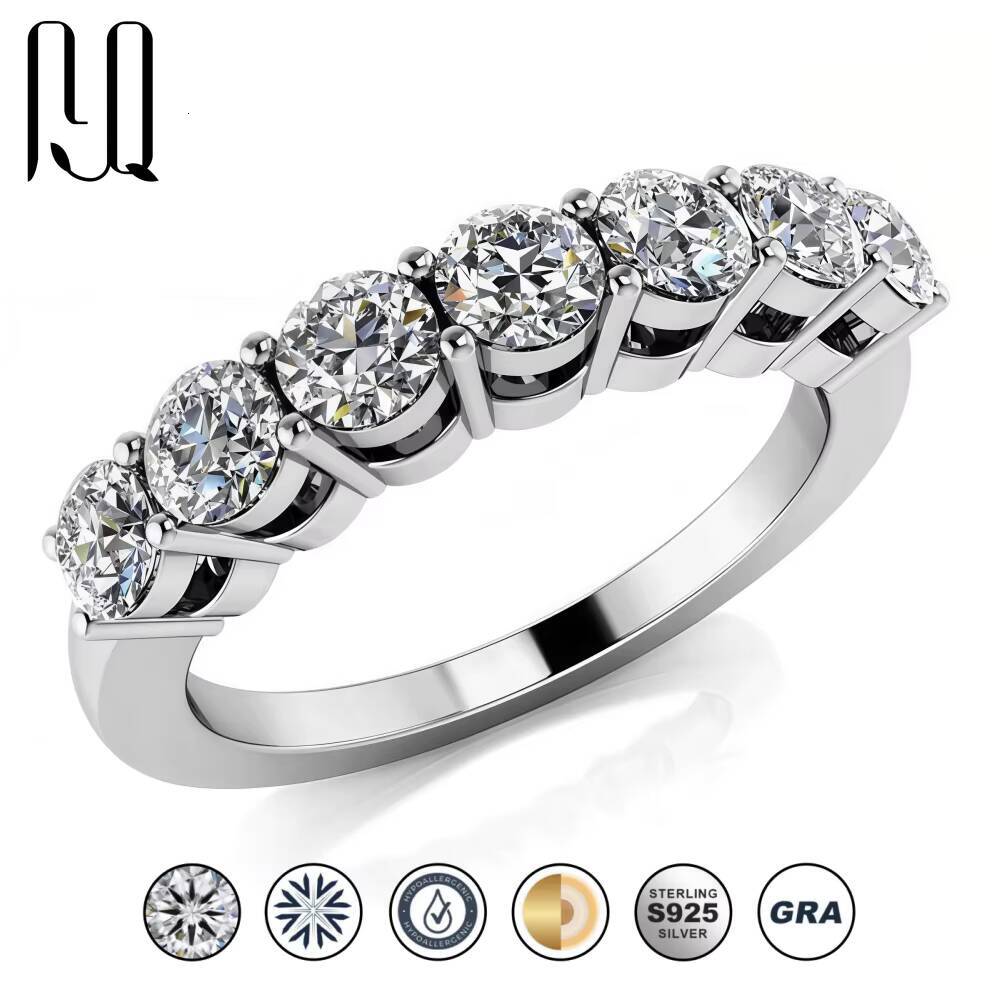 7-Stone 3mm D Color Moissanite Eternity Band 925 Sterling Silver Gold Plated Minimalist Wedding Ring for Women Dropshipping