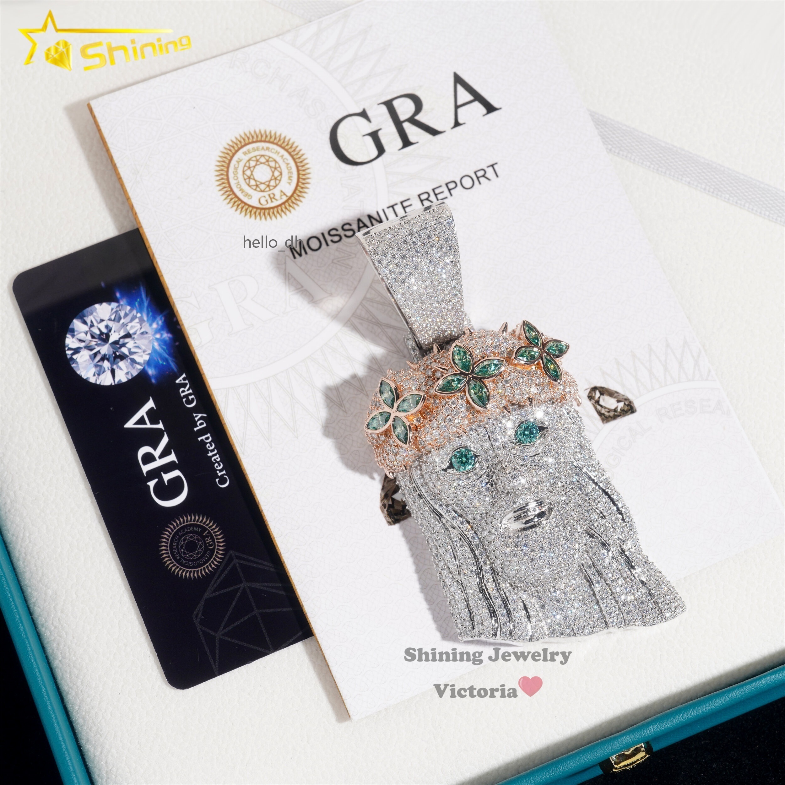Custom Religion Hip Hop Jewelry 925 Sterling Silver Soild Vvs Green Moissanite Diamond Jesus Pendant Iced Out Enamel for Men